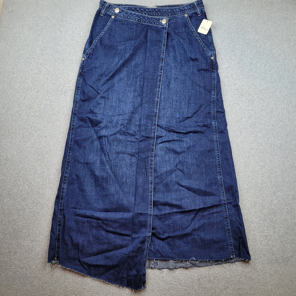 We The Free Roxie Denim Wrap Skirt Women 32 Indigo Blue Maxi Raw Hem Free People